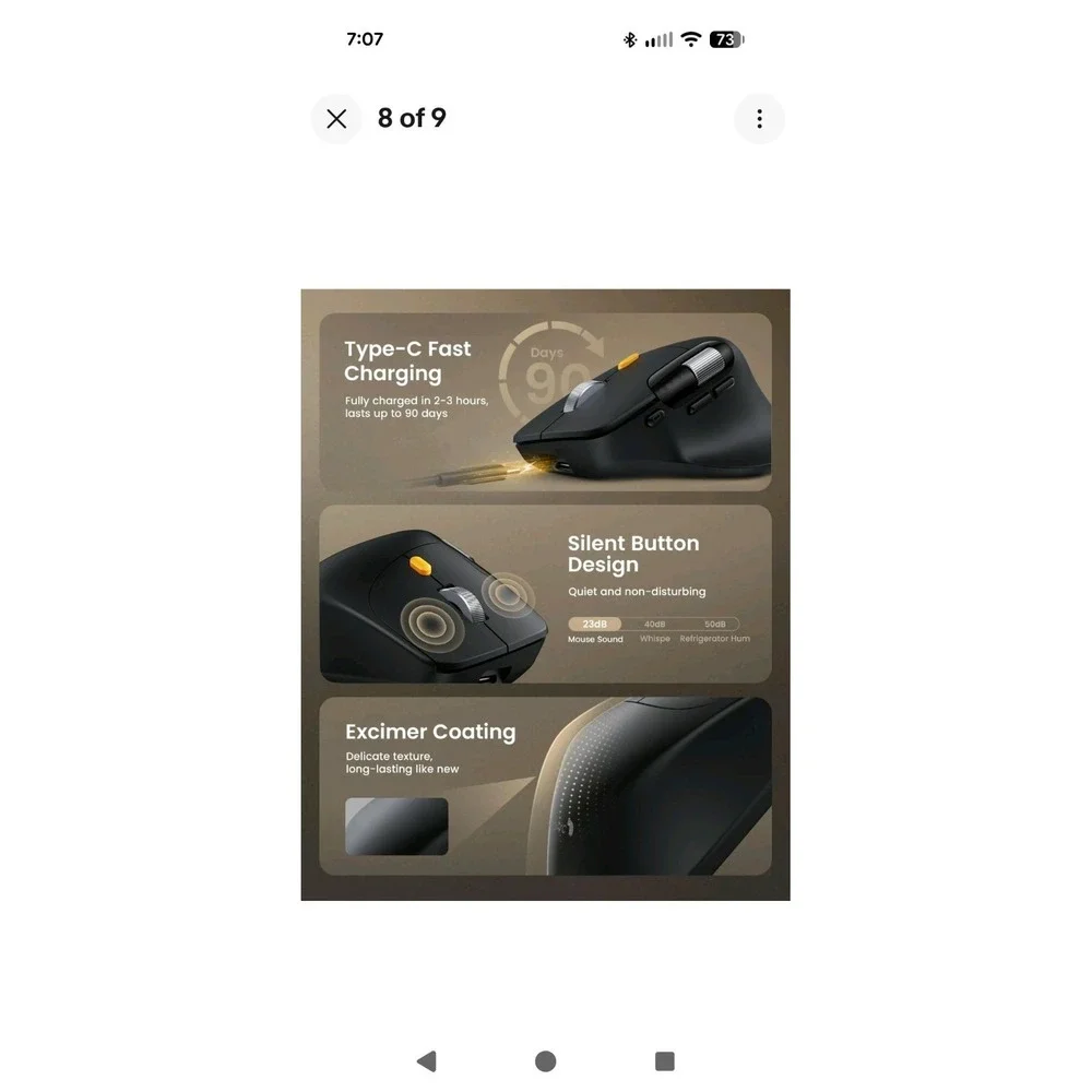 ProtoArc EM25 Ergonomic Mouse with Fast‎ Scrolling, 2.4G Wireless + 2* Bluetooth
